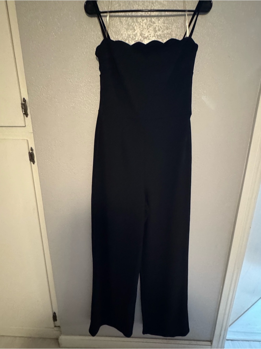 Black Scallop Neck Jumpsuit with Spaghetti Straps